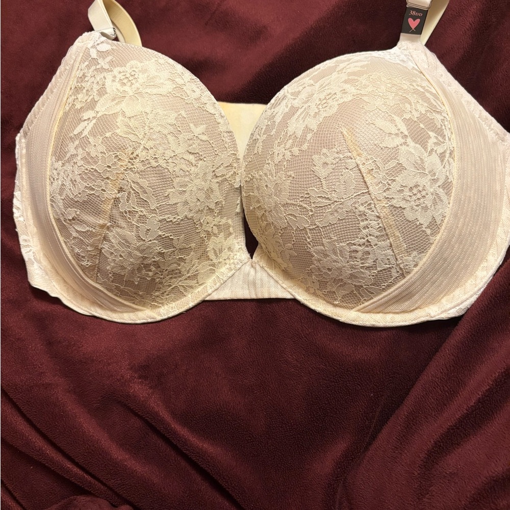 Victoria's Secret Dream Angel floral lace push-up demi bra in a cream/ivory